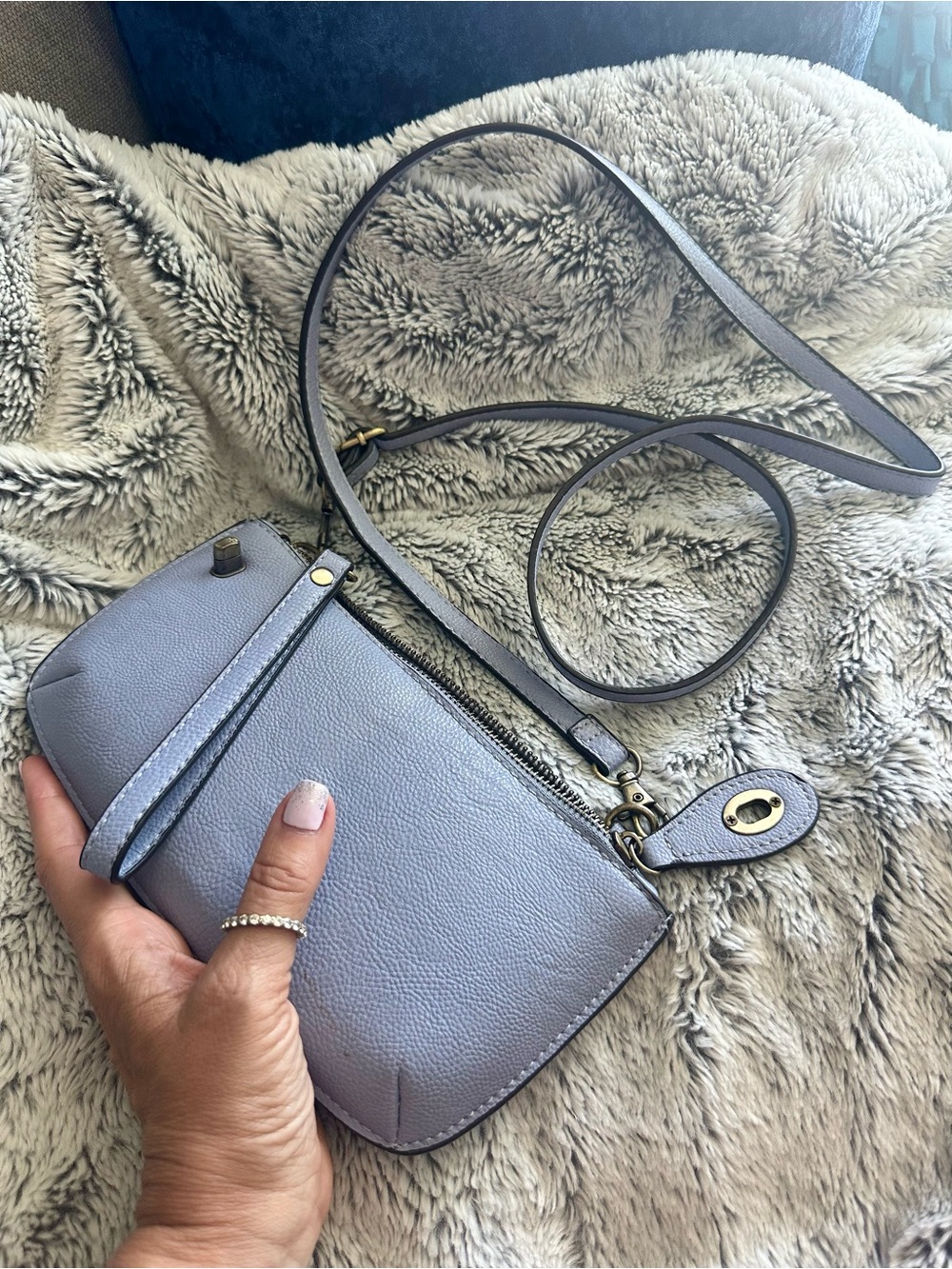 Joy Susan Periwinkle Blue 100% Vegan Leather 3-way Crossbody/Wrislet/Clutch Bag